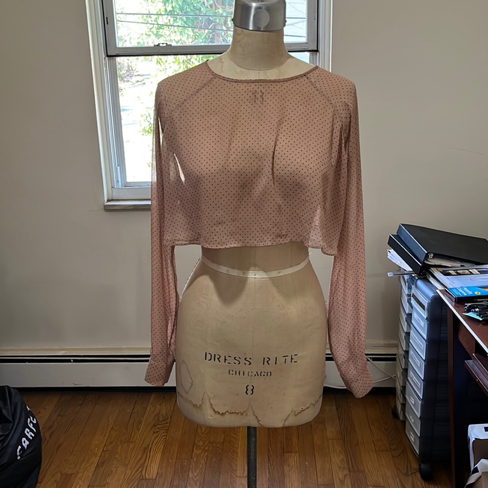 Zara Sheer Polkadot Cropped Blouse Sz M, Same Day Ship 💅🏾